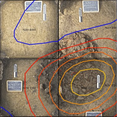 Archaeological burned rock feature shown with correlation in magnetic survey data